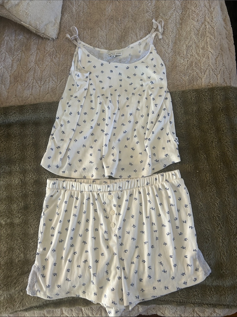 Sincerly Jules White Cami & Short Pajama Set with Blue Floral Print